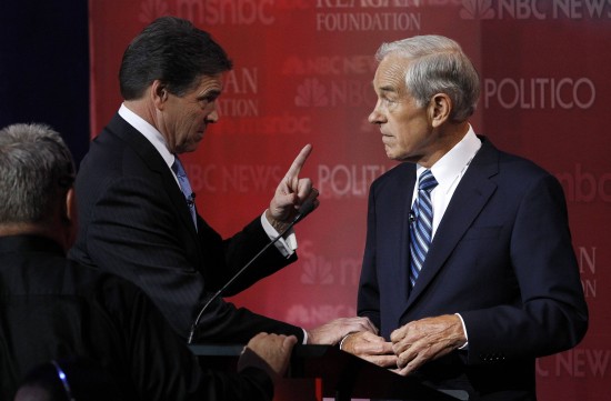 Ron Paul and Rick Perry have words, but not with friends. This ain't no Scrabble game, people.